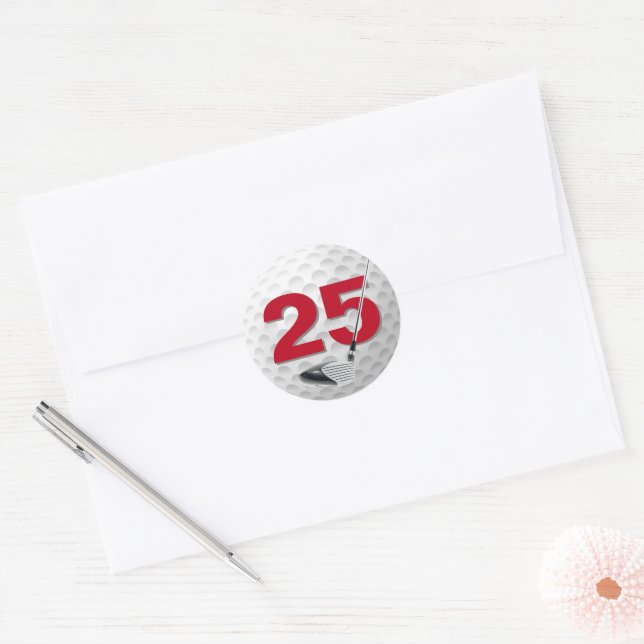 25th Birthday Golf Ball Design Classic Round Sticker (Envelope)