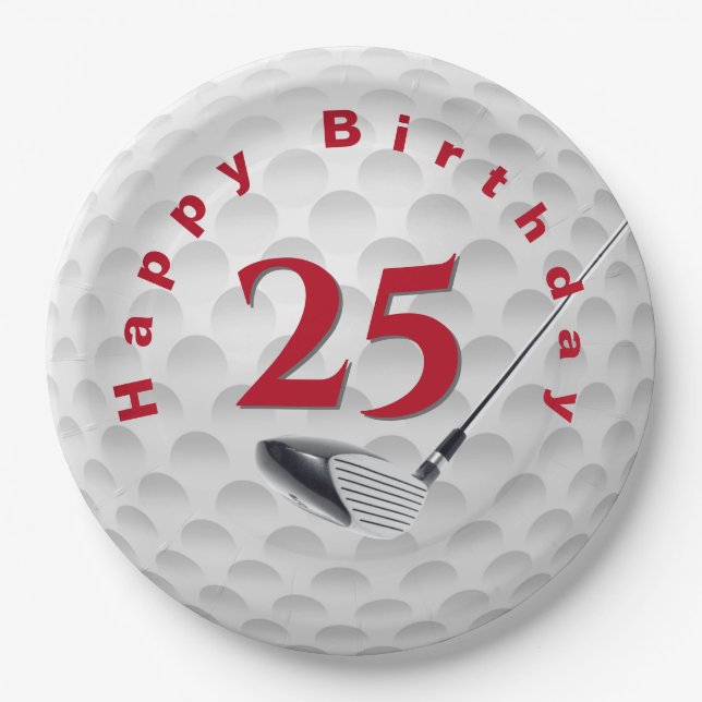 25th Birthday Golf Ball Design Paper Plate (Front)