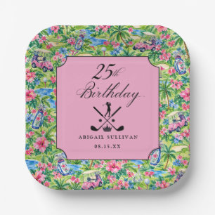 25th Birthday Golf Pink Green Preppy Print Paper Plates