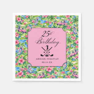 25th Birthday Golf Preppy Pink Green Print Napkins