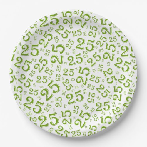 25th Birthday Green Random Number Pattern 25 Paper Plates