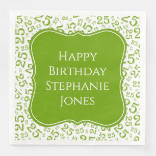 25th Birthday Green/White Bracket Number Pattern Paper Dinner Napkins