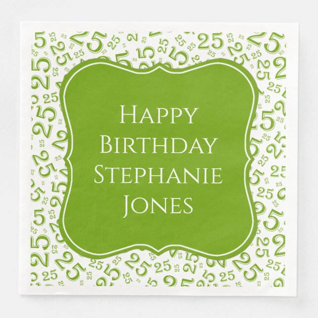 25th Birthday Green/White Bracket Number Pattern Paper Dinner Napkins (Front)