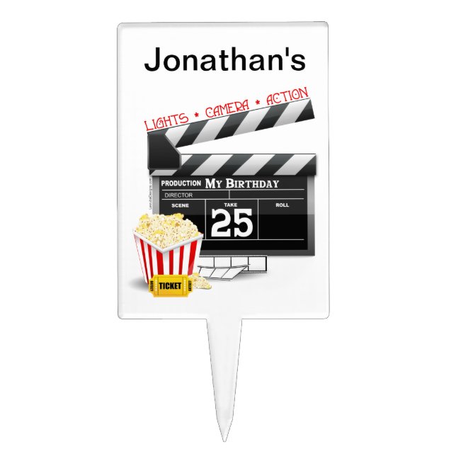 25th Birthday Hollywood Movie Party Cake Topper (Front)