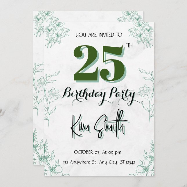25th Birthday Invitation (Front/Back)