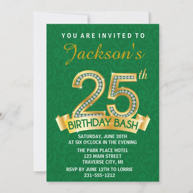 25th Birthday Invitation Diamond Milestone Invite (Front)