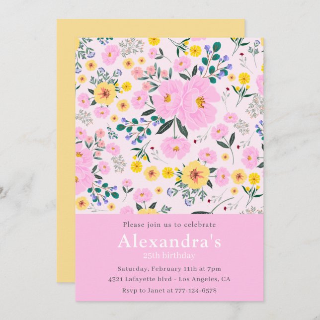25th birthday invitations Boho Floral Chic (Front/Back)