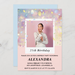 25th birthday invitations Confetti Photo Pink