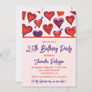 25th birthday invitations Glam Cute Red Heart