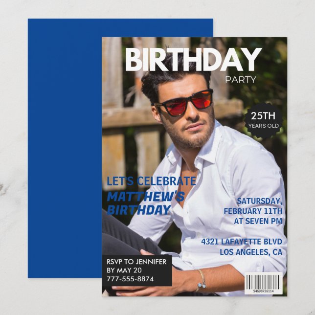 25TH birthday invitations Men Magazine Cover (Front/Back)