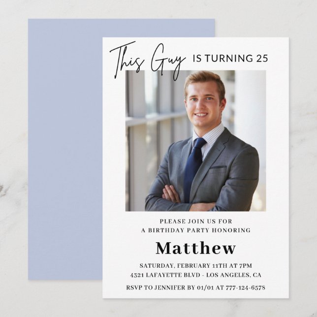 25TH birthday invitations Men Photo Elegant (Front/Back)