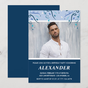 25th birthday invitations Men Photo Navy Blue
