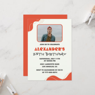 25th birthday invitations Men Red Simple Photo