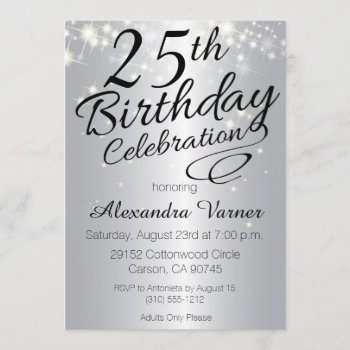 25th Birthday Invitations - Silver Sparkly Invites by AnnounceIt at Zazzle