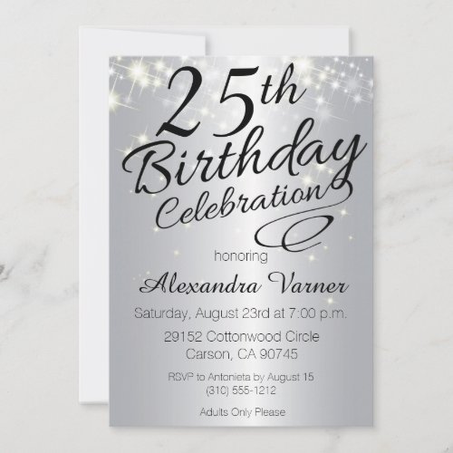 25th Birthday Invitations _ Silver Sparkly Invites