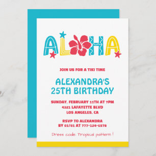 25th birthday invitations Tropical Aloha Hawaiian