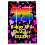[ Thumbnail: 25th Birthday: Loving Hearts Pattern, Rainbow # 25 Gift Bag ]