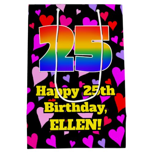25th Birthday Loving Hearts Pattern Rainbow  25 Medium Gift Bag