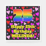 [ Thumbnail: 25th Birthday: Loving Hearts Pattern, Rainbow # 25 Napkins ]
