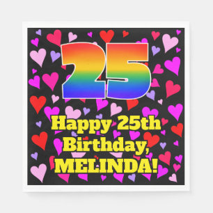 25th Birthday: Loving Hearts Pattern, Rainbow # 25 Napkins
