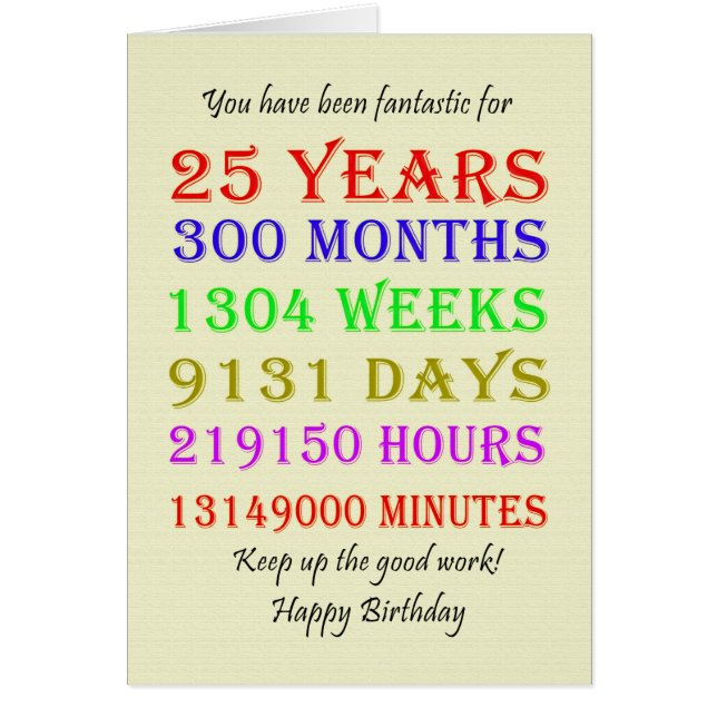 25th Birthday Milestones Cards (Front)