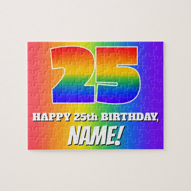 25th Birthday — Multicolored Rainbow Pattern “25” Jigsaw Puzzle (Horizontal)