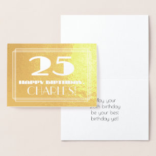 25th Birthday: Name + Art Deco Inspired Look "25" Foil Card