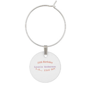25th birthday name date place orange purple pastel wine charm