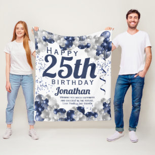 25th Birthday Navy Balloons Fleece Blanket