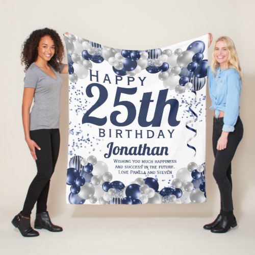 25th Birthday Navy Balloons Fleece Blanket