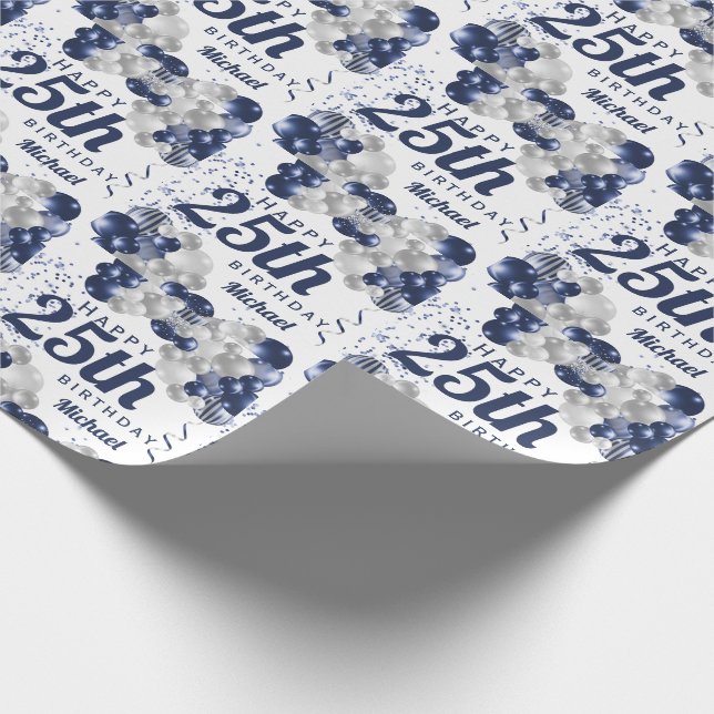 25th Birthday Navy Balloons Wrapping Paper (Corner)