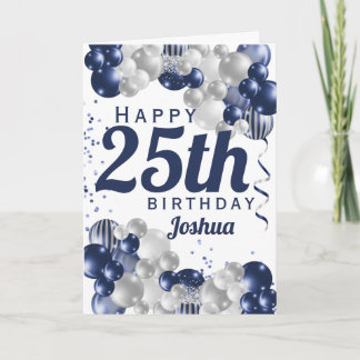 25th Birthday Navy Blue Balloons Card