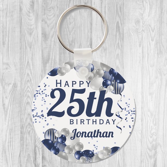25th Birthday Navy Blue Balloons Keychain (Creator Uploaded)