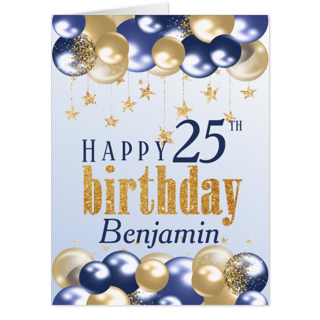 25th Birthday Navy Gold Glitter Jumbo Card (Front)