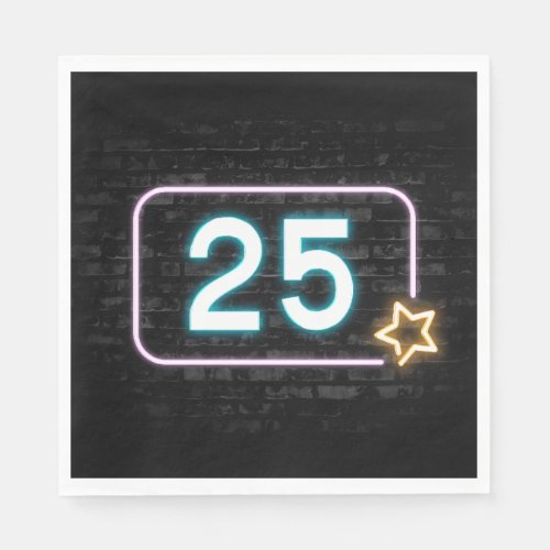 25th Birthday Neon Sign On Brick Napkins