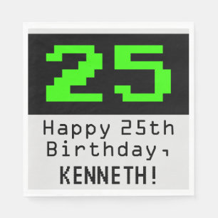 25th Birthday - Nerdy / Geeky Style "25" & Name Napkins
