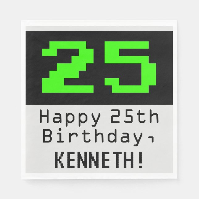 25th Birthday - Nerdy / Geeky Style "25" & Name Napkins (Front)