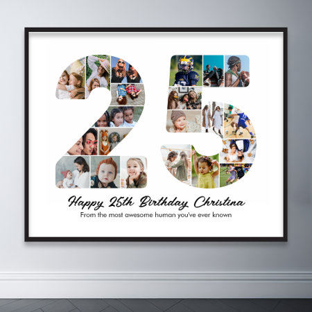 25th Birthday Number 20 Photo Collage Anniversary Poster