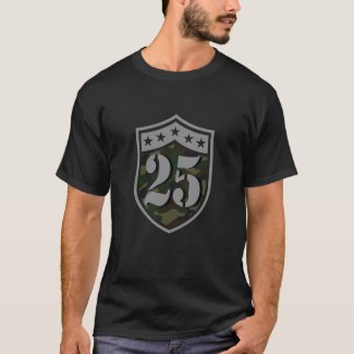 25th Birthday (Number 25 And Camouflage Shield) T-Shirt