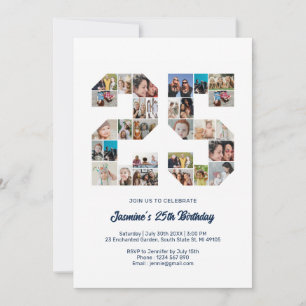 25th Birthday Number 25 Custom Photo Collage Invitation