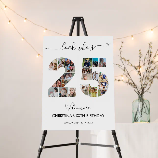 25th Birthday Number 25 Photo Collage Welcome Foam Board | Zazzle