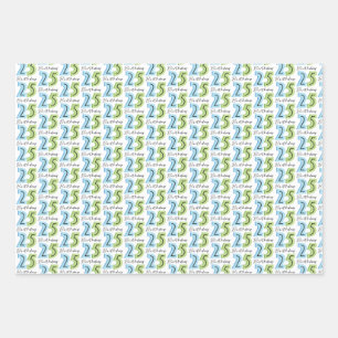 25th Birthday Numbers Green Blue Wrapping Paper Sheets