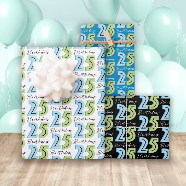 25th Birthday Numbers Green Blue Wrapping Paper Sheets (Creator Uploaded)
