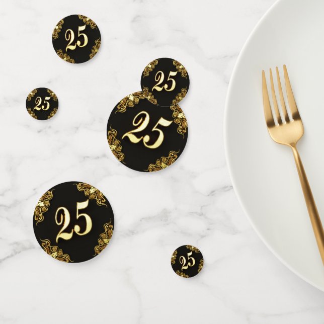 25th Birthday or Anniversary Regal Gold and Black Confetti (Group)