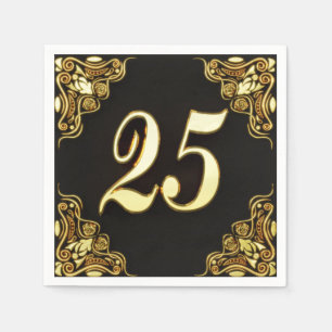25th Birthday or Anniversary Regal Gold and Black Napkins