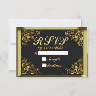 25th Birthday or Anniversary Regal Gold and Black RSVP Card