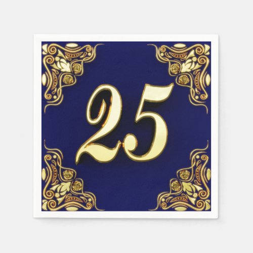 25th Birthday or Anniversary Regal Gold and Blue Napkins