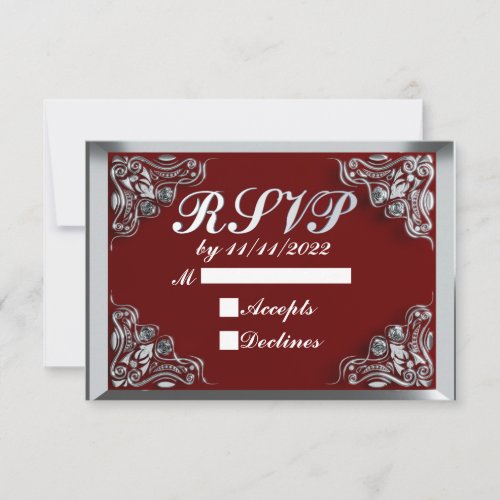 25th Birthday or Anniversary Regal Silver and Red RSVP Card