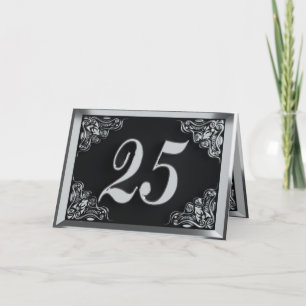 25th Birthday or Anniversary Regal Silver Black Card