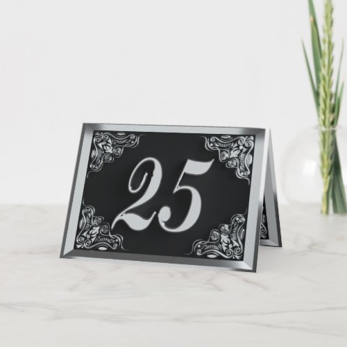25th Birthday or Anniversary Regal Silver Black Card